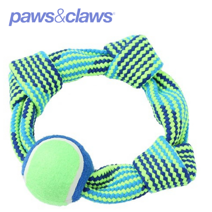 Tug-Of-War Squeaky Rope Ring W/ Tennis Ball 25cm