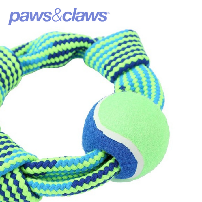 Tug-Of-War Squeaky Rope Ring W/ Tennis Ball 25cm