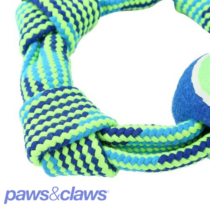 Tug-Of-War Squeaky Rope Ring W/ Tennis Ball 25cm