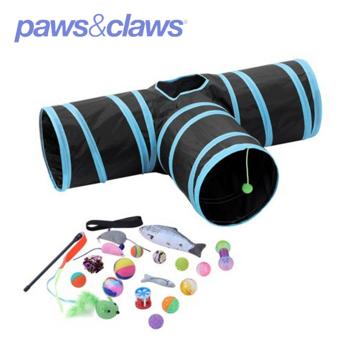 Cat Tri-Tunnel + Toys Multi Pack 20pk