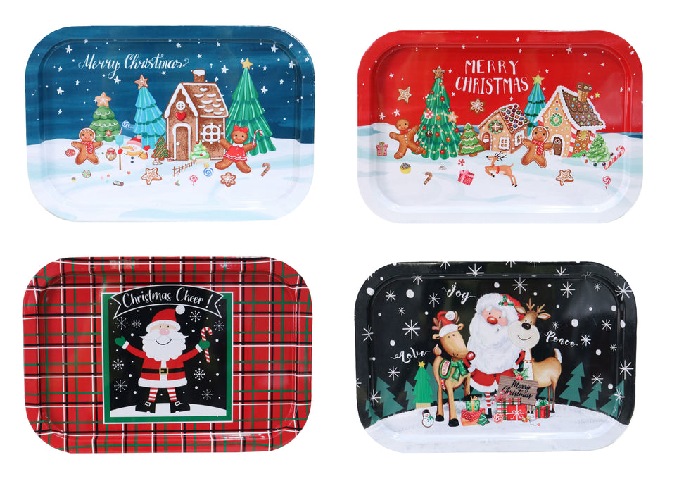 Christmas Metal Rectangular Tray Asstd