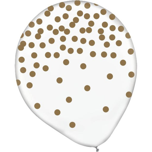 Gold Confetti Printed Top Heavy Latex Balloons 30cm 6pk