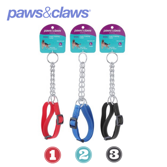 Chain Training Collar Lge W/Webbing 3 Asstd Cols 2.5x40-60cm