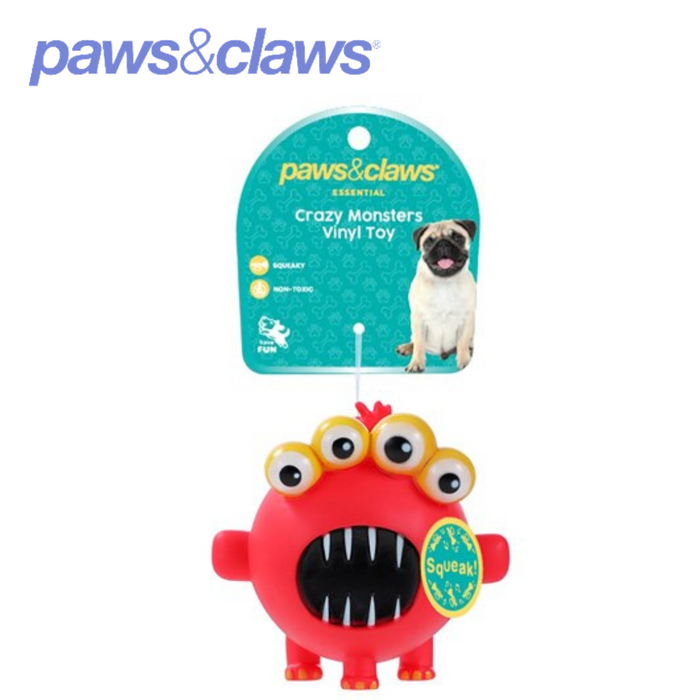 Vinyl Crazy Monster Squeaky Pet Toy 3 Asstd 9.5x8.5cm