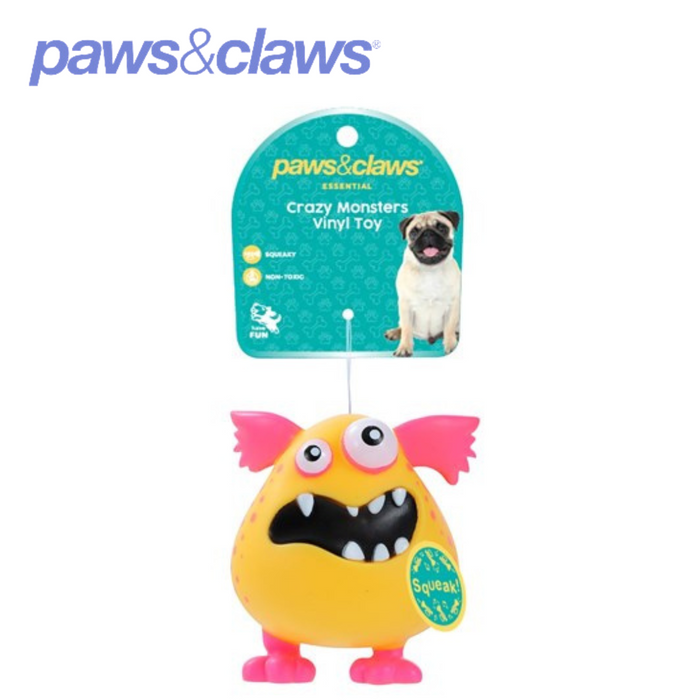 Vinyl Crazy Monster Squeaky Pet Toy 3 Asstd 9.5x8.5cm