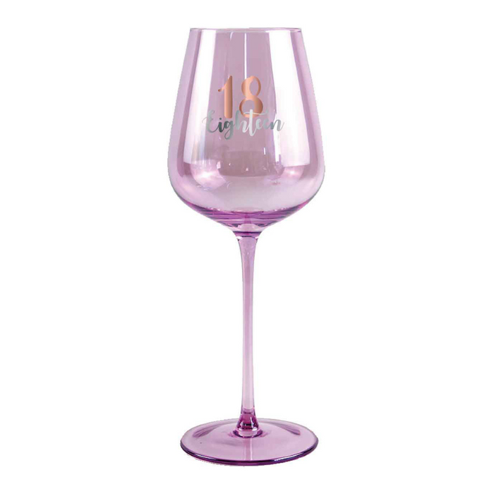 Ronis 18th Coloured Wine Glass Rose Gold Decal 430ml