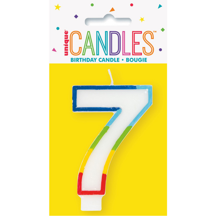 Numeral Candle 7 Rainbow Border