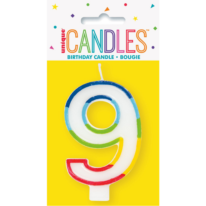 Numeral Candle 9 Rainbow Border