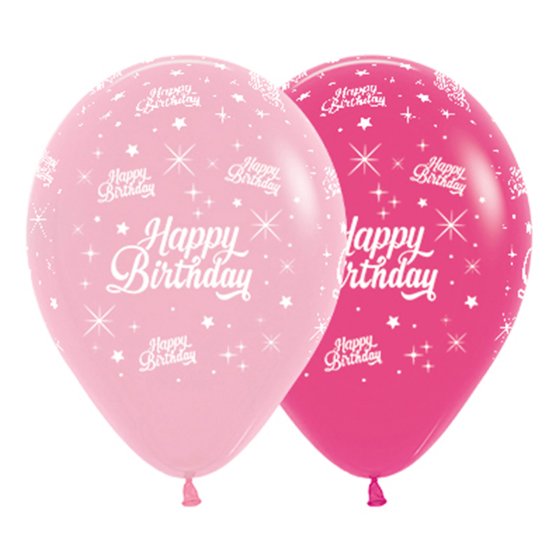 Sempertex Happy Birthday Twinkling Stars Fashion Pink & Fuchsia Latex Balloonsv 30cm 6pk