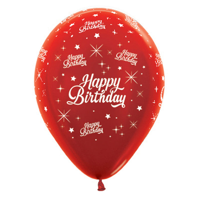 Sempertex Happy Birthday Twinkling Stars Metallic Red Latex Balloons 30cm 6pk