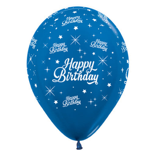 Sempertex Happy Birthday Twinkling Stars Metallic Blue Latex Balloons 30cm 6pk