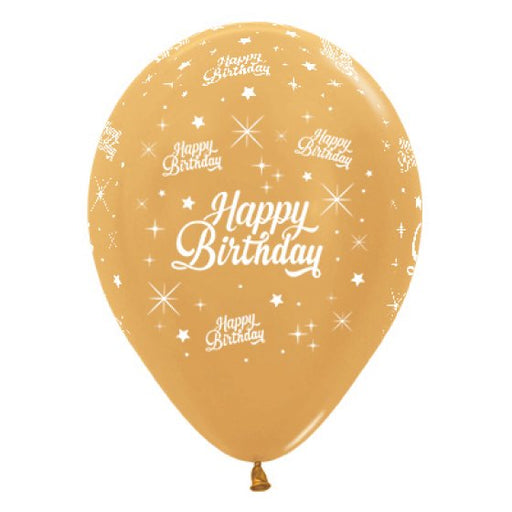 Sempertex Happy Birthday Twinkling Stars Metallic Gold Latex Balloons 30cm 6pk