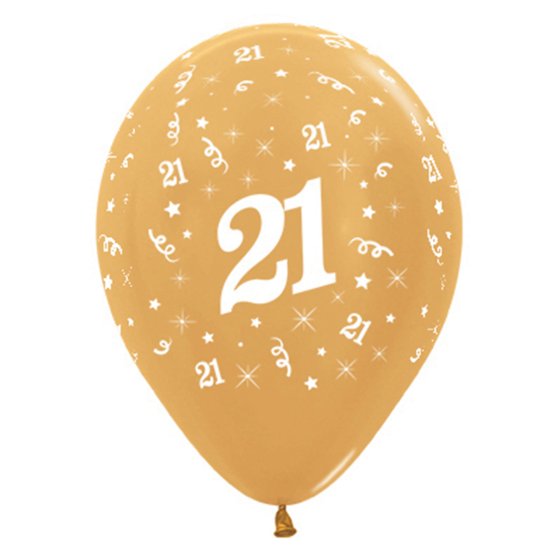 Sempertex Age 21 Metallic Gold Latex Balloons 30cm 6pk