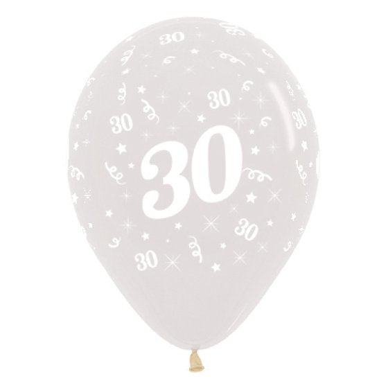 Sempertex Age 30 Crystal Clear Latex Balloons 30cm 6pk