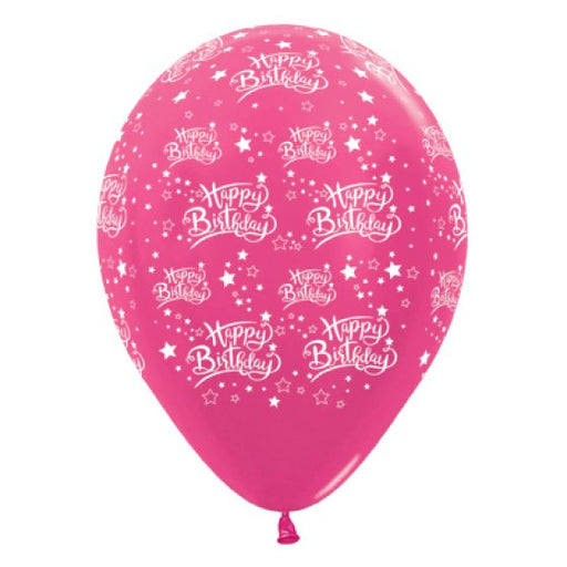 Sempertex Happy Birthday Stars Metallic Fuchsia Latex Balloons 30cm 6pk