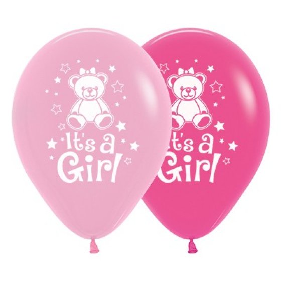 Sempertex It s A Girl Teddy Fashion Pink & Fuchsia Latex Balloons 30cm 6pk