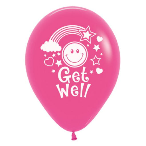 Sempertex Get Well Smiley Faces Fashion Fuchsia Latex Balloons 30cm 6pk