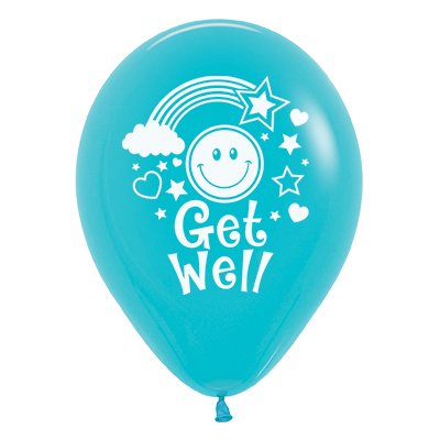 Sempertex Get Well Smiley Faces Fashion Caribbean Blue Latex Balloons 30cm 6pk