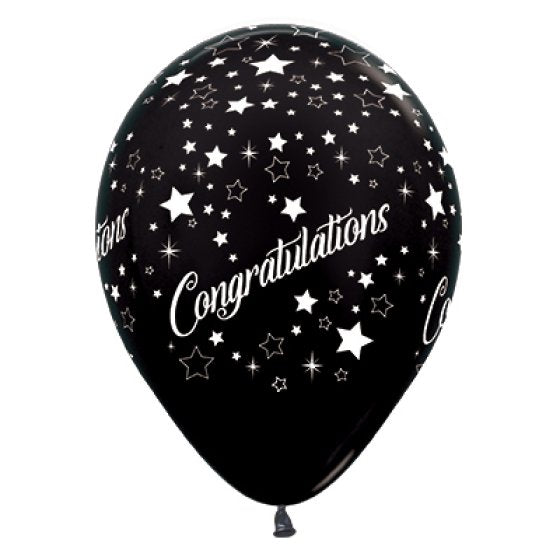 Sempertex Congratulations Stars Metallic Black Latex Balloons 30cm 6pk