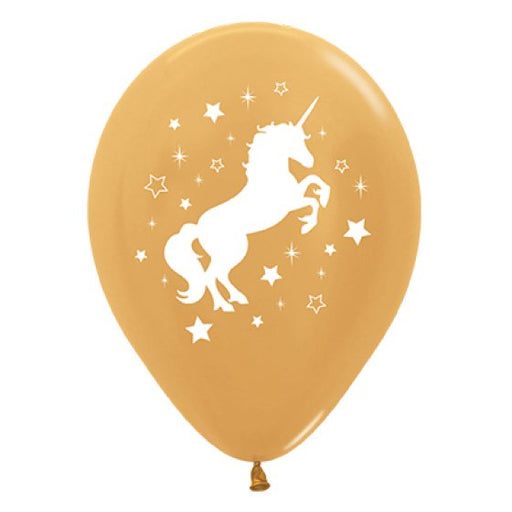 Sempertex Unicorn Sparkles & Stars Metallic Gold Latex Balloons 30cm 6pk