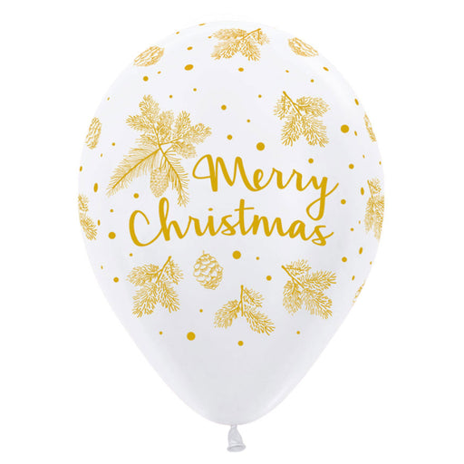 Sempertex Merry Christmas Gold on Fashion White Latex Balloons 30cm 50pk