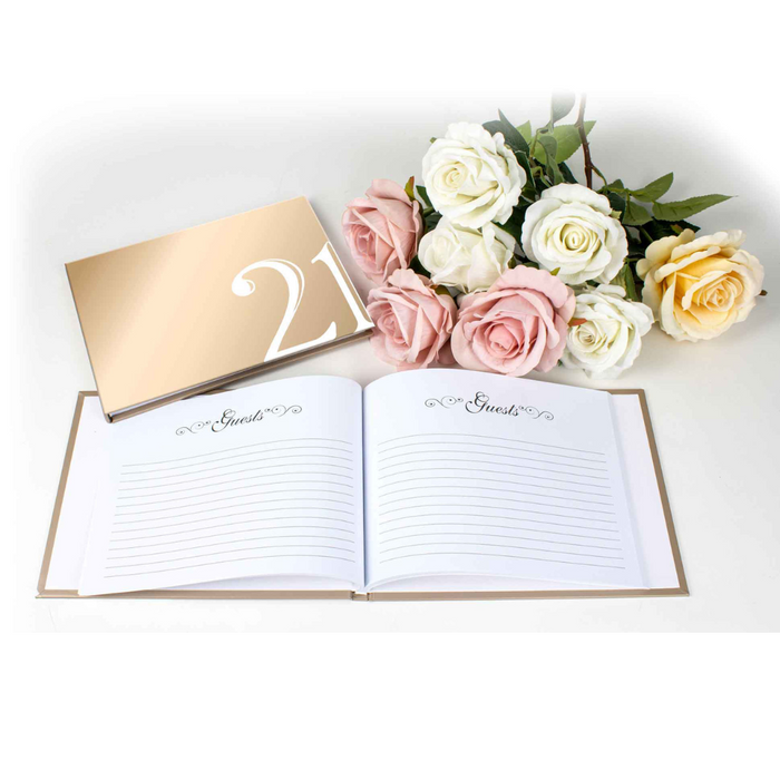 21 ROSE GOLD GUEST BOOK ROSE GOLD TEXT 23x18