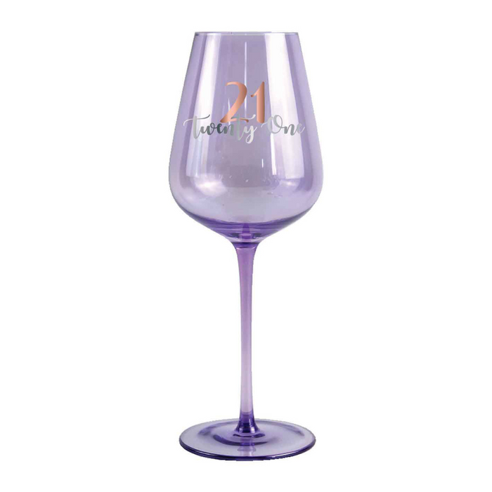 Ronis 21st Coloured Wine Glass Rose Gold Decal 430ml