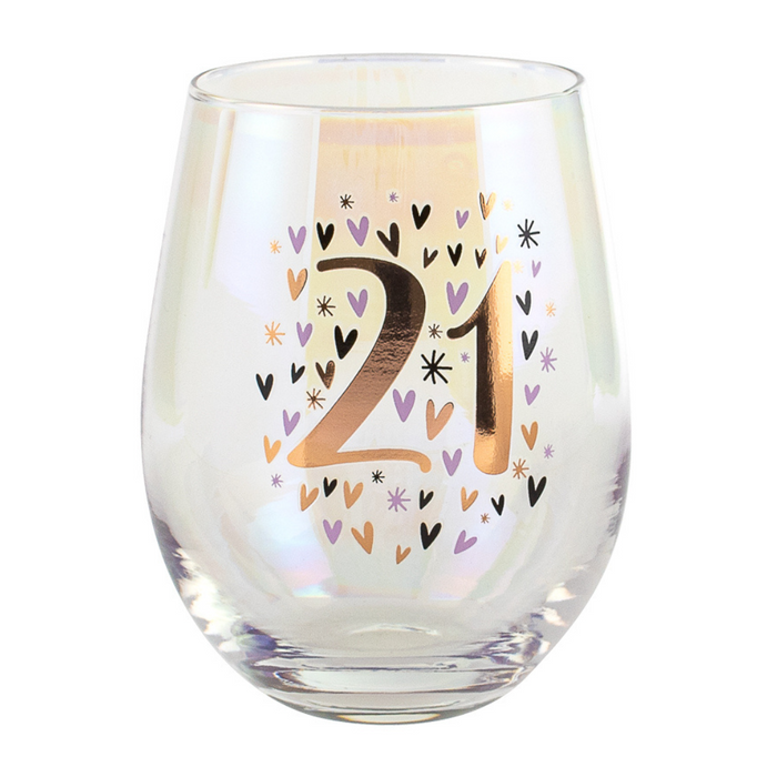 Ronis 21st Rainbow Pastel/Gold Stemless Wine 600ml