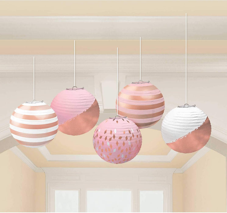 Rose Gold & Blush Mini Paper Lanterns Foil Hot Stamped 5pk