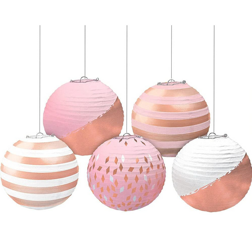 Rose Gold & Blush Mini Paper Lanterns Foil Hot Stamped 5pk