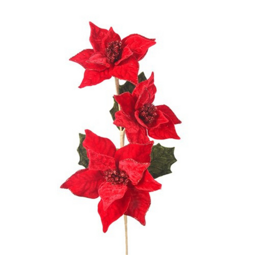 Ronis 3 Poinsettia Red Velour Stem 62cm