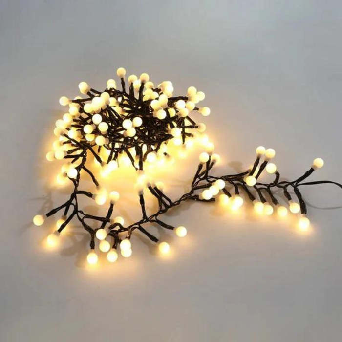 Ronis 300 LED Cluster With Cherry Balls Warm White Dark Cable 3M Lit Length