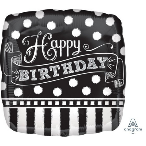 Foil Balloon Standard HX Black & White Chalkboard Birthday S40 45cm