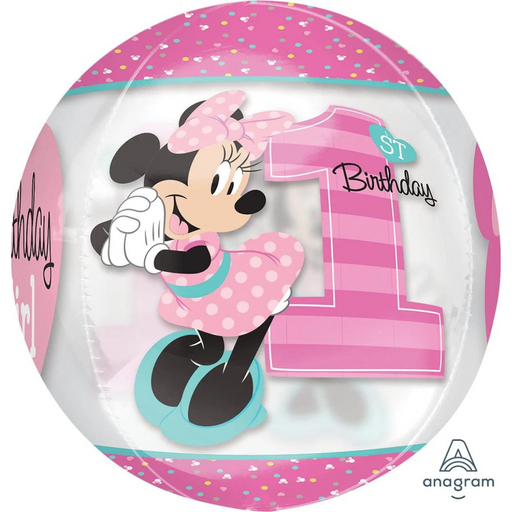 Orbz Balloon Clear Minnie 1st Bday 40cm