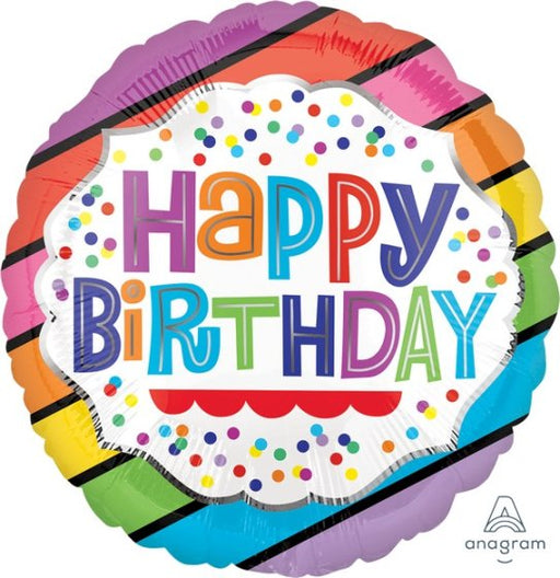 Foil Balloon Standard HX Happy Birthday Bright Stripes S40 45cm