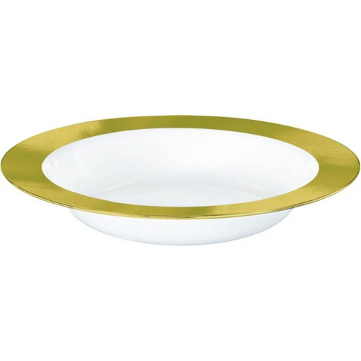 Premium Plastic Bowls White with Gold Border 354ml 10pk