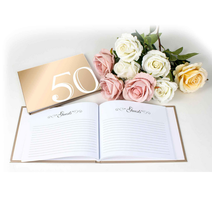 50 ROSE GOLD GUEST BOOK ROSE GOLD TEXT 23x18