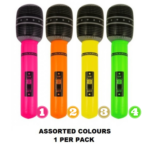 Inflatable Microphone 4 Assorted Neon Colours P1 40cm