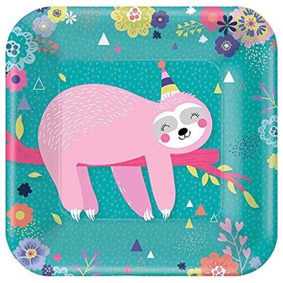 Sloth Square Paper Plates 23cm 8pk