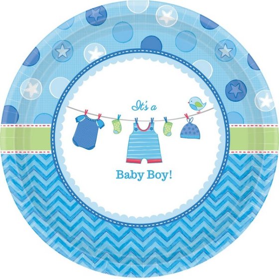 Shower with Love Boy Round Paper Plates 26cm 8pk