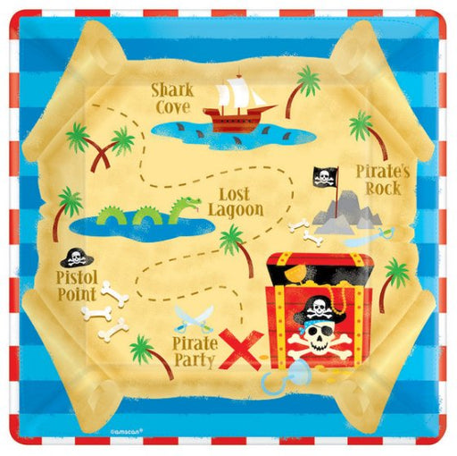 Pirate's Treasure Square Paper Plates 23cm 8pk