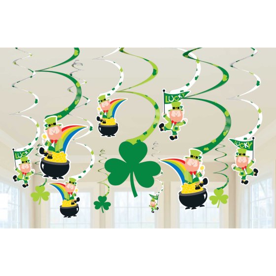 St Patrick's Day Spiral Swirls Hanging Decorations 12pk