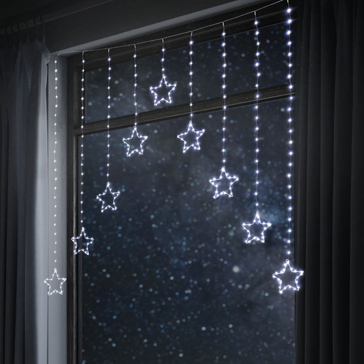 LED Wire Star Curtain 9pc Cool White