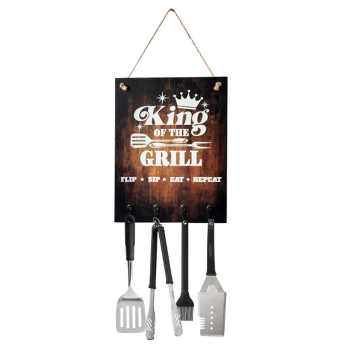 Wooden Grill Signs with Utensils Holding Hooks Assorted Designs