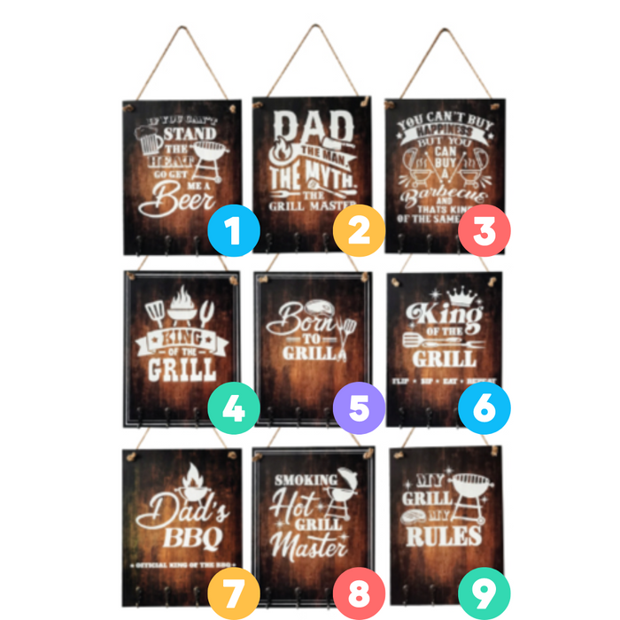 Wooden Grill Signs with Utensils Holding Hooks Assorted Designs