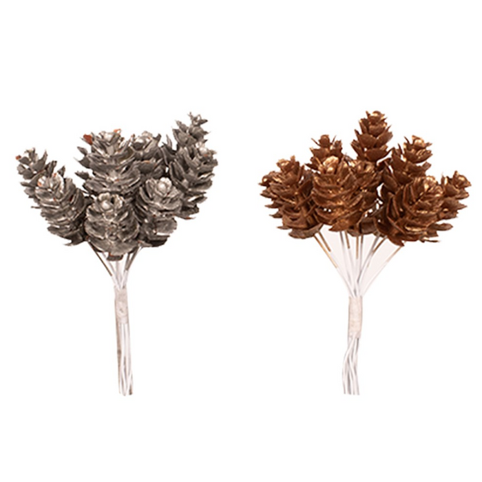 Pine Cone Picks Champagne & Silver 10Pk 2 Asstd