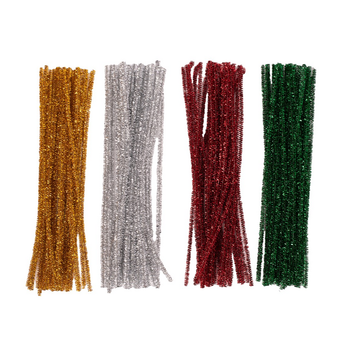 Chenille Ties Gold Silver Red Green 30Pk 30Cm 4 Asstd