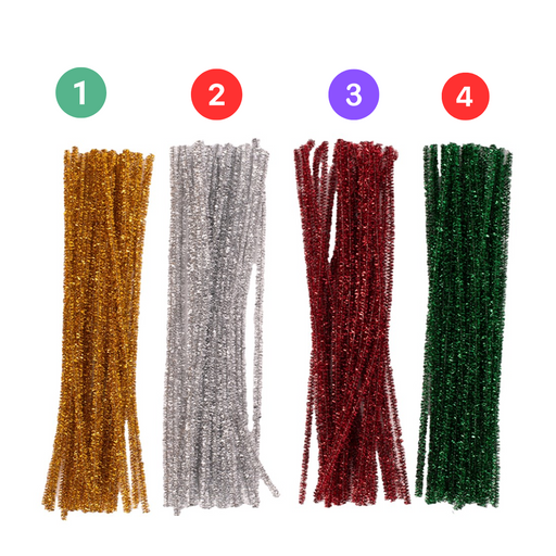 Chenille Ties Gold Silver Red Green 30Pk 30Cm 4 Asstd