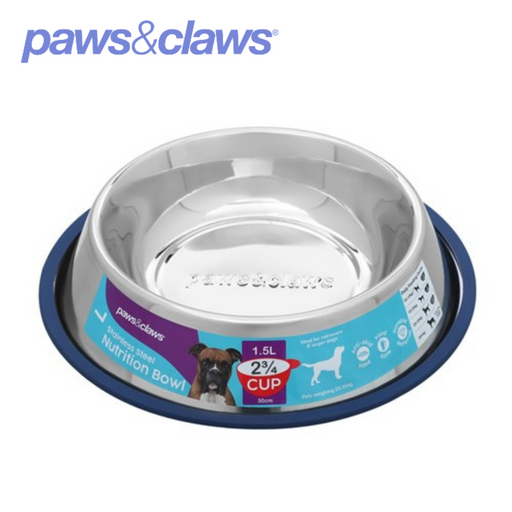 Stainless Steel Pet Bowl Blue Anti-Skid 1.5L