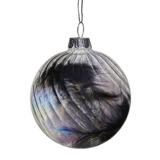 Ronis Bauble Clear Glass with Feathers 8cm